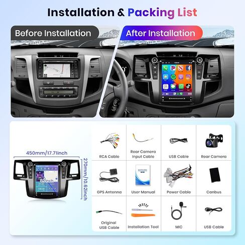 Radio for Toyota Fortuner Hilux 2005 2006 2007 2008 2009 2010 2011 2012 2013 2014 Android 13 Car Stereo with GPS Navigation, Rimoody 9.7 Inch Touch Screen Mirror Link Bluetooth FM WiFi Backup Camera in Kuwait