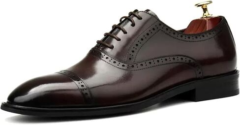 Dress Shoes for Men Men's Brown Pointed Lace Leather Dress Shoes for Formal Occasions in Kuwait
