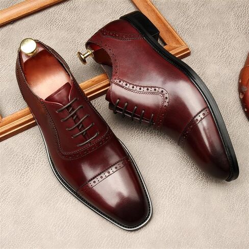 Dress Shoes for Men Men's Brown Pointed Lace Leather Dress Shoes for Formal Occasions in Kuwait