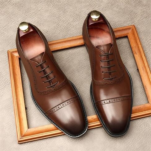 Dress Shoes for Men Men's Brown Pointed Lace Leather Dress Shoes for Formal Occasions in Kuwait