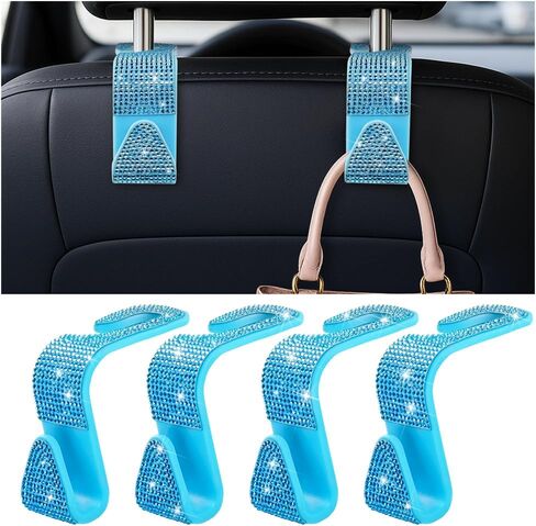 4pcs سنانير مقعد السيارة بلينغ مقعد ، حقيبة تعليق للمقعد الخلفي للمركبة مع راينستون كريستال ، خطاف منظم تخزين الماس ، ملحقات السيارات الشاملة (أسود) in Saudi Arabia
