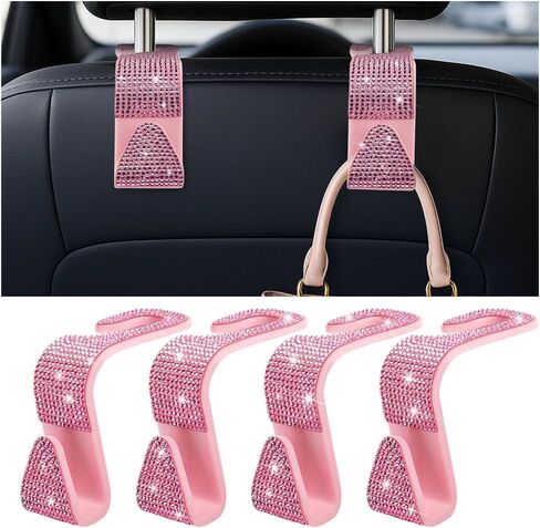 4pcs سنانير مقعد السيارة بلينغ مقعد ، حقيبة تعليق للمقعد الخلفي للمركبة مع راينستون كريستال ، خطاف منظم تخزين الماس ، ملحقات السيارات الشاملة (أسود) in Kuwait