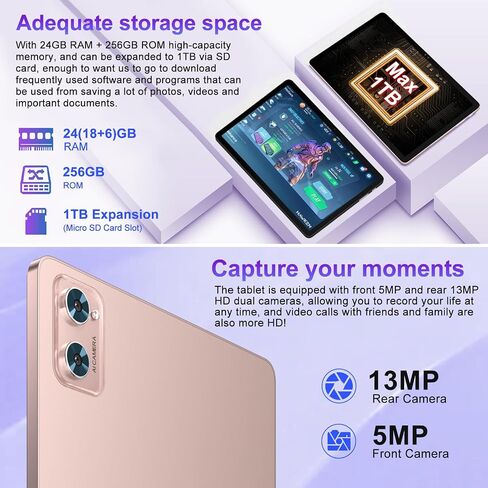 Tablet 11 inch Android 14 Tablets, 24GB RAM 256GB ROM 1TB Expand, Octa-core 8000mAh Battery Tablet PC with 13MP Camera, IPS HD Touchscreen, 5G WiFi, Widevine L1, Bluetooth 5.0, GPS - Rose Gold in Saudi Arabia