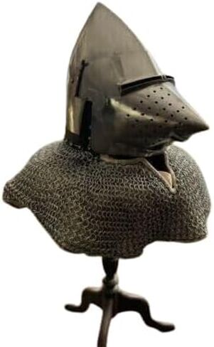 Medieval Pig Faced Bascinet Aventail Helmet with Chainmail Knight Hounskull Helmet for Roleplay & Cosplay Silver, Medium in Saudi Arabia
