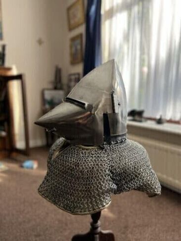 Medieval Pig Faced Bascinet Aventail Helmet with Chainmail Knight Hounskull Helmet for Roleplay & Cosplay Silver, Medium in Saudi Arabia