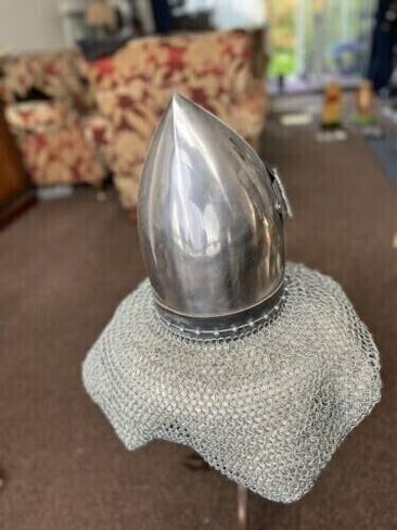 Medieval Pig Faced Bascinet Aventail Helmet with Chainmail Knight Hounskull Helmet for Roleplay & Cosplay Silver, Medium in Saudi Arabia