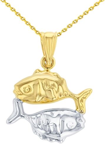 High Polish 14K Yellow Gold Pisces Zodiac Sign Charm Pendant with Cable, Cuban Curb, or Figaro Chain Necklaces in Saudi Arabia