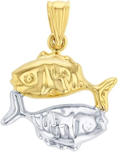 High Polish 14K Yellow Gold Pisces Zodiac Sign Charm Pendant with Cable, Cuban Curb, or Figaro Chain Necklaces in Saudi Arabia