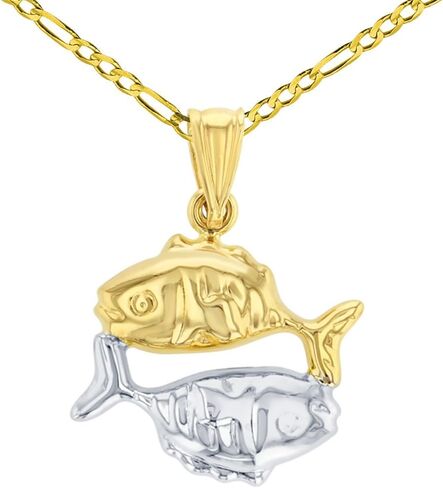 High Polish 14K Yellow Gold Pisces Zodiac Sign Charm Pendant with Cable, Cuban Curb, or Figaro Chain Necklaces in Saudi Arabia