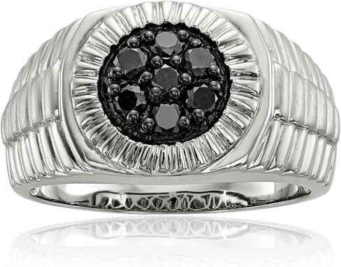 925 Sterling Silver Mens Black Diamond Ring in Kuwait
