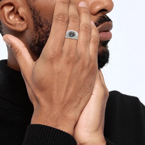 925 Sterling Silver Mens Black Diamond Ring in Kuwait