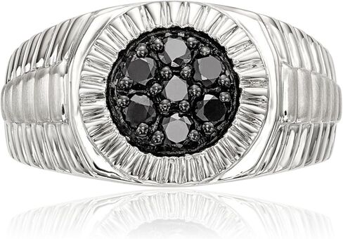 925 Sterling Silver Mens Black Diamond Ring in Kuwait