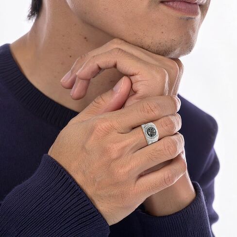 925 Sterling Silver Mens Black Diamond Ring in Kuwait