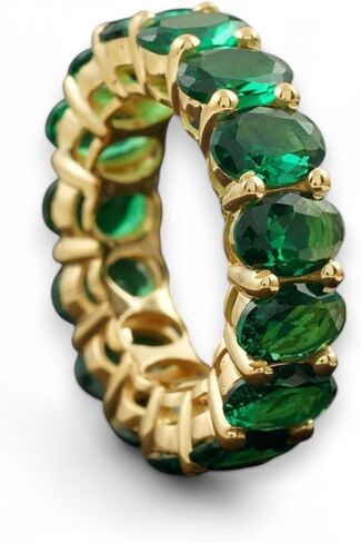 Band Band Emerald Elerald الأبدية - زفاف ذهبية صلبة للنساء ، هدية زفاف عتيقة ، قد يولد الحجر الخضراء مطابقة تكديس الزمرد الأخضر in Saudi Arabia