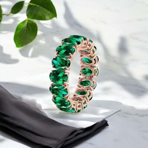 Band Band Emerald Elerald الأبدية - زفاف ذهبية صلبة للنساء ، هدية زفاف عتيقة ، قد يولد الحجر الخضراء مطابقة تكديس الزمرد الأخضر in Saudi Arabia