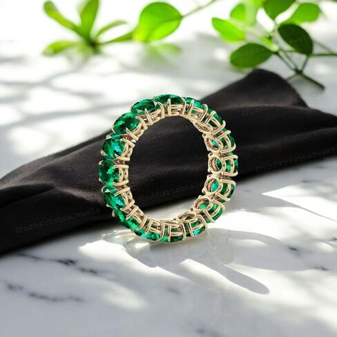 Band Band Emerald Elerald الأبدية - زفاف ذهبية صلبة للنساء ، هدية زفاف عتيقة ، قد يولد الحجر الخضراء مطابقة تكديس الزمرد الأخضر in Saudi Arabia
