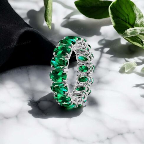 Band Band Emerald Elerald الأبدية - زفاف ذهبية صلبة للنساء ، هدية زفاف عتيقة ، قد يولد الحجر الخضراء مطابقة تكديس الزمرد الأخضر in Saudi Arabia