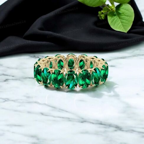 Band Band Emerald Elerald الأبدية - زفاف ذهبية صلبة للنساء ، هدية زفاف عتيقة ، قد يولد الحجر الخضراء مطابقة تكديس الزمرد الأخضر in Saudi Arabia