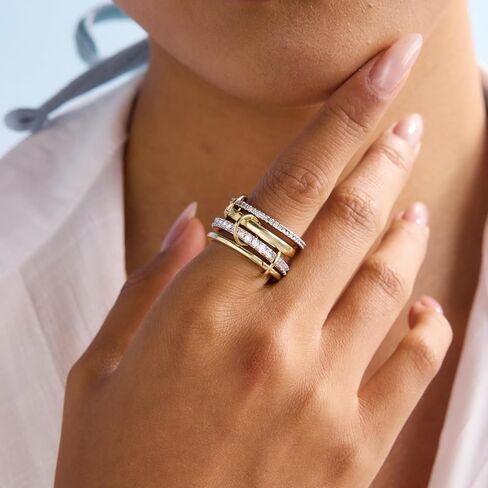 Elegant Gold Stackable Rings for Women - Non Tarnish Tri Color Rings Set, Perfect for Everyday Wear Ring Band, Fashion Jewelry with CZ, Ideal Promise Rings Gift for Her in Saudi Arabia