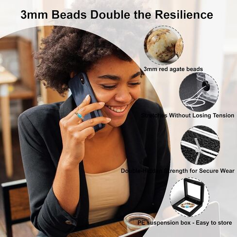 Natural Stone Bead Ring for Women - Adjustable Elastic Stretch Ring Stackable Boho Spiritual Jewelry Gift (Sizes 6-8) in Kuwait