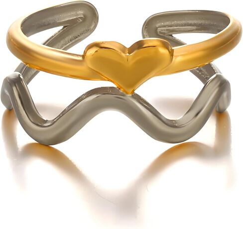 Chunky Rings For Women, Gold Silver Mixed Metal Thumb Ring Asymmetrical Wavy Curve Ring Adjustable Non Tarnish Dainty Stainless Steel New Year Anniversary Birthday Jewelry Gift in Saudi Arabia