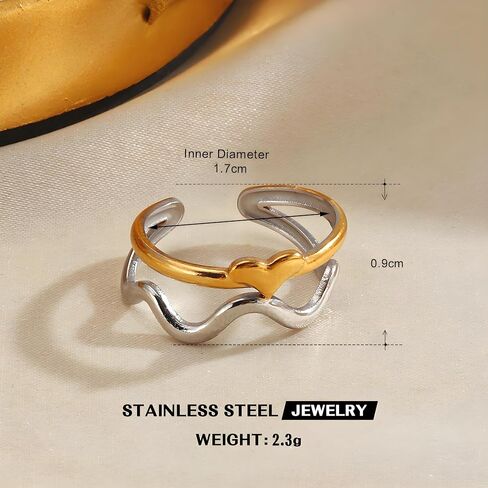 Chunky Rings For Women, Gold Silver Mixed Metal Thumb Ring Asymmetrical Wavy Curve Ring Adjustable Non Tarnish Dainty Stainless Steel New Year Anniversary Birthday Jewelry Gift in Saudi Arabia