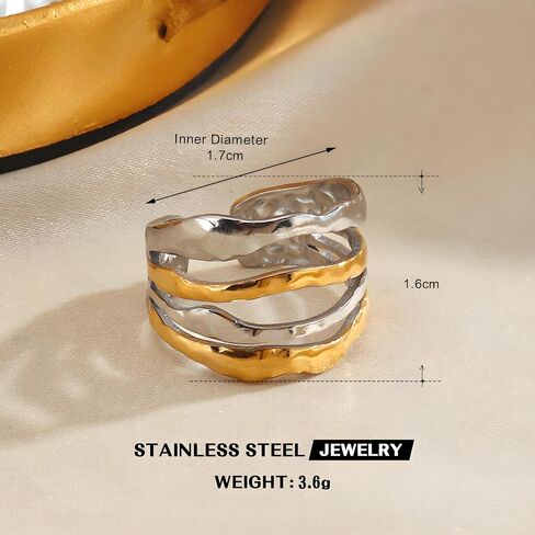 Chunky Rings For Women, Gold Silver Mixed Metal Thumb Ring Asymmetrical Wavy Curve Ring Adjustable Non Tarnish Dainty Stainless Steel New Year Anniversary Birthday Jewelry Gift in Saudi Arabia