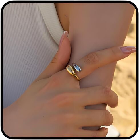 Chunky Rings For Women, Gold Silver Mixed Metal Thumb Ring Asymmetrical Wavy Curve Ring Adjustable Non Tarnish Dainty Stainless Steel New Year Anniversary Birthday Jewelry Gift in Saudi Arabia