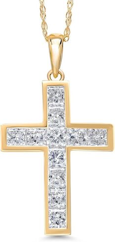 GEM Stone King Solid 10K Gold Gold Lab Grown Diamond Pendant Cross Necklace | 1.32 CTTW | Cross 20x15mm | دفاع اللون | VVS-VS Clarity | مع سلسلة ذهبية صفراء 18 بوصة 10K in Saudi Arabia