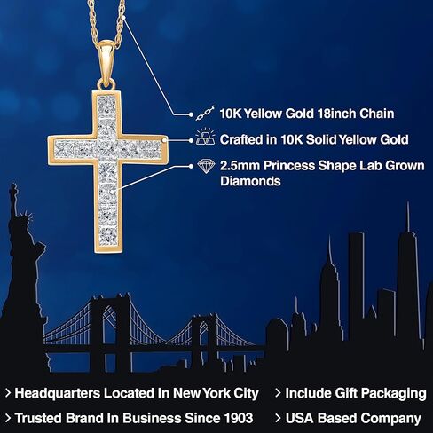 GEM Stone King Solid 10K Gold Gold Lab Grown Diamond Pendant Cross Necklace | 1.32 CTTW | Cross 20x15mm | دفاع اللون | VVS-VS Clarity | مع سلسلة ذهبية صفراء 18 بوصة 10K in Saudi Arabia