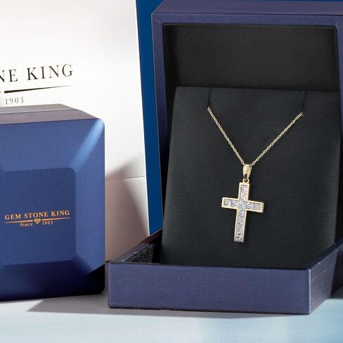 GEM Stone King Solid 10K Gold Gold Lab Grown Diamond Pendant Cross Necklace | 1.32 CTTW | Cross 20x15mm | دفاع اللون | VVS-VS Clarity | مع سلسلة ذهبية صفراء 18 بوصة 10K in Saudi Arabia