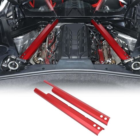 Engine Compartment Pull Bar Trim Strip Compatible with Chevrolet Corvette C8 2020-2024, Aluminum Engine Bay Strut Bar Trim Cover Accessories, 2PCS, Style B (Red) in Saudi Arabia