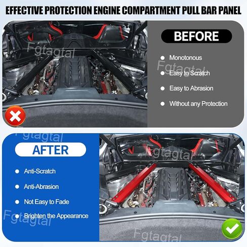 Engine Compartment Pull Bar Trim Strip Compatible with Chevrolet Corvette C8 2020-2024, Aluminum Engine Bay Strut Bar Trim Cover Accessories, 2PCS, Style B (Red) in Saudi Arabia