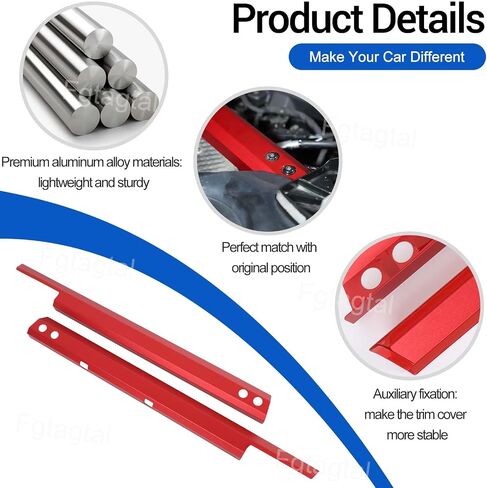 Engine Compartment Pull Bar Trim Strip Compatible with Chevrolet Corvette C8 2020-2024, Aluminum Engine Bay Strut Bar Trim Cover Accessories, 2PCS, Style B (Red) in Saudi Arabia