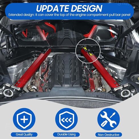 Engine Compartment Pull Bar Trim Strip Compatible with Chevrolet Corvette C8 2020-2024, Aluminum Engine Bay Strut Bar Trim Cover Accessories, 2PCS, Style B (Red) in Saudi Arabia