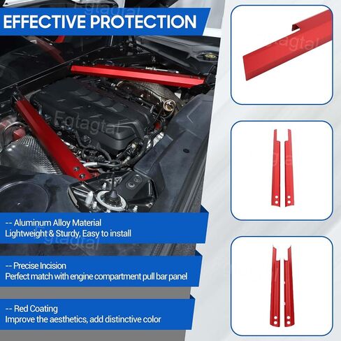Engine Compartment Pull Bar Trim Strip Compatible with Chevrolet Corvette C8 2020-2024, Aluminum Engine Bay Strut Bar Trim Cover Accessories, 2PCS, Style B (Red) in Saudi Arabia