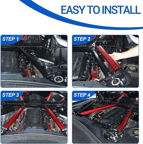 Engine Compartment Pull Bar Trim Strip Compatible with Chevrolet Corvette C8 2020-2024, Aluminum Engine Bay Strut Bar Trim Cover Accessories, 2PCS, Style B (Red) in Saudi Arabia