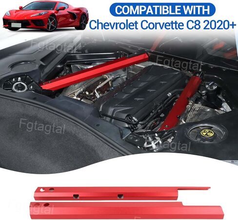 Engine Compartment Pull Bar Trim Strip Compatible with Chevrolet Corvette C8 2020-2024, Aluminum Engine Bay Strut Bar Trim Cover Accessories, 2PCS, Style B (Red) in Saudi Arabia