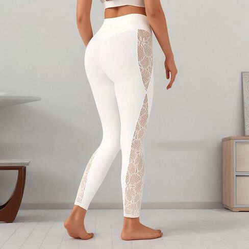 Women's Yoga Pants Lace Splicing Leggings V Crossover High Waisted Workout Pants for Running Cycling Athletic Fitness in Saudi Arabia