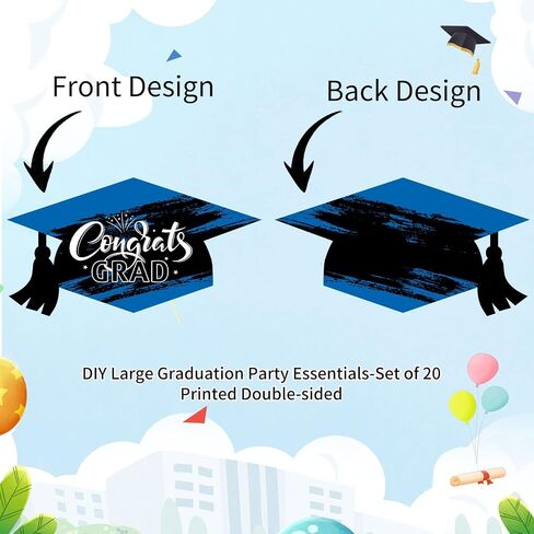 Funrous Graduation Cap Cutouts 20 Pcs 2024 Graduation Party Decorations Kit Hat DIY Shaped Large Big Head Cutout with 40 Glue Point Grad Cap Table Centerpiece for School Graduation Party(Black Gold) in Saudi Arabia