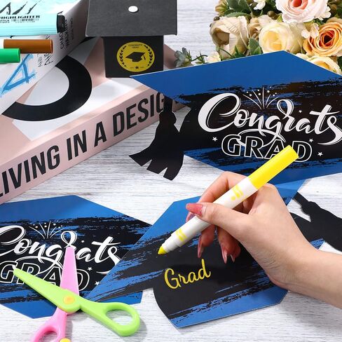 Funrous Graduation Cap Cutouts 20 Pcs 2024 Graduation Party Decorations Kit Hat DIY Shaped Large Big Head Cutout with 40 Glue Point Grad Cap Table Centerpiece for School Graduation Party(Black Gold) in Saudi Arabia