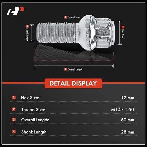 A-Premium 4-PC M14-1.5 Wheel Studs W/Socket Key Compatible with Audi Q5 09-20, Q7 16-20, Q3 15-18, Q3 Quattro 15-18, A8 Quattro 11-20, Q8 19-20, SQ5 14-20, S8-17 mm Hex, 28 mm Shank, 60 mm Thread in Saudi Arabia