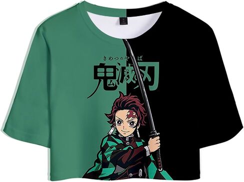 Anime Crop Top T Shirt and Shorts Set Women's 2 Piece Short Sleeve Outfits Girls Active Tracksuit in Saudi Arabia
