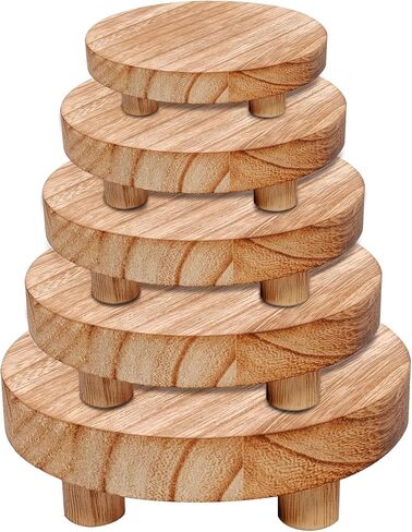 5 Pcs Wooden Risers for Display 5 Sizes Round Mini Riser Holder Wood Pedestal Stand for Display Rustic Riser for Decor Tiered Tray Decor Riser for Kitchen Home (Light Brown) in Saudi Arabia