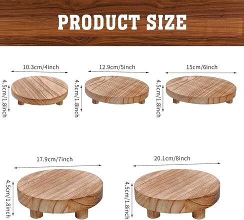 5 Pcs Wooden Risers for Display 5 Sizes Round Mini Riser Holder Wood Pedestal Stand for Display Rustic Riser for Decor Tiered Tray Decor Riser for Kitchen Home (Light Brown) in Saudi Arabia