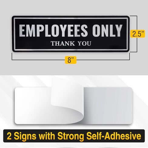 2PC Silver Employees Only Sign for Door, 8 x 2.2 Inches - Aluminum - Self-Adhesive Staff Only Metal Sign for Business Door Entrance in Saudi Arabia
