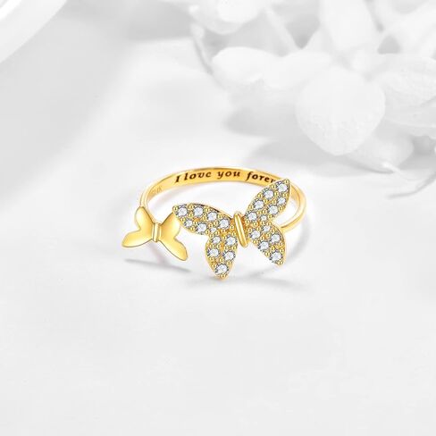 KECHO 14K Solid Gold Butterfly Ring for Women Animal Hummingbird Open Adjustable Rings Engraved I love you Jewelry Birthday Mothers Day Gifts for Mom Friends in Saudi Arabia
