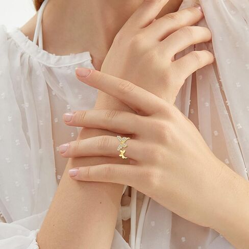 KECHO 14K Solid Gold Butterfly Ring for Women Animal Hummingbird Open Adjustable Rings Engraved I love you Jewelry Birthday Mothers Day Gifts for Mom Friends in Saudi Arabia