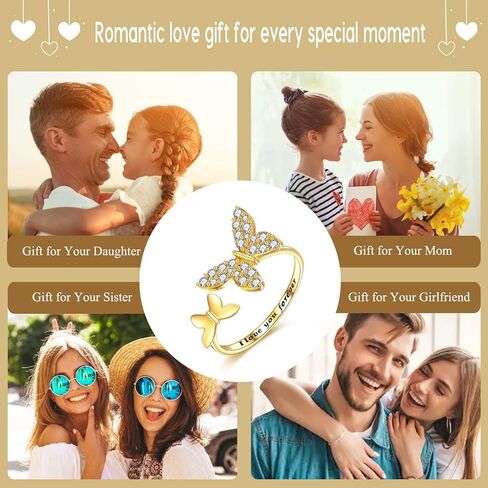 KECHO 14K Solid Gold Butterfly Ring for Women Animal Hummingbird Open Adjustable Rings Engraved I love you Jewelry Birthday Mothers Day Gifts for Mom Friends in Saudi Arabia
