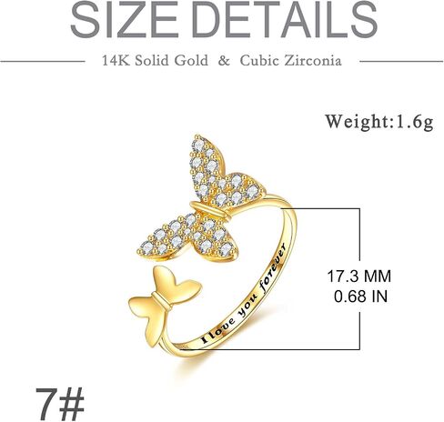 KECHO 14K Solid Gold Butterfly Ring for Women Animal Hummingbird Open Adjustable Rings Engraved I love you Jewelry Birthday Mothers Day Gifts for Mom Friends in Saudi Arabia